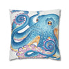 Octopus Blue Watercolor Ink Art Spun Polyester Square Pillow Case Home Decor