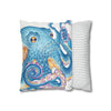 Octopus Blue Watercolor Ink Art Spun Polyester Square Pillow Case Home Decor