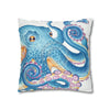 Octopus Blue Watercolor Ink Art Spun Polyester Square Pillow Case Home Decor