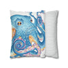 Octopus Blue Watercolor Ink Art Spun Polyester Square Pillow Case Home Decor