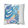 Octopus Blue Watercolor Ink Art Spun Polyester Square Pillow Case Home Decor