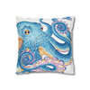 Octopus Blue Watercolor Ink Art Spun Polyester Square Pillow Case Home Decor