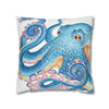 Octopus Blue Watercolor Ink Art Spun Polyester Square Pillow Case Home Decor