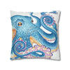 Octopus Blue Watercolor Ink Art Spun Polyester Square Pillow Case Home Decor