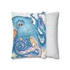 Octopus Blue Watercolor Ink Art Spun Polyester Square Pillow Case Home Decor