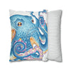 Octopus Blue Watercolor Ink Art Spun Polyester Square Pillow Case Home Decor