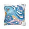 Octopus Blue Watercolor Ink Art Spun Polyester Square Pillow Case Home Decor