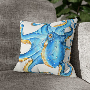 Octopus Blue Watercolor Ink White Art Spun Polyester Square Pillow Case 14 × Home Decor