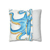 Octopus Blue Watercolor Ink White Art Spun Polyester Square Pillow Case Home Decor