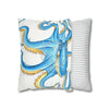 Octopus Blue Watercolor Ink White Art Spun Polyester Square Pillow Case Home Decor