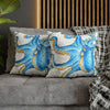 Octopus Blue Watercolor Ink White Art Spun Polyester Square Pillow Case Home Decor