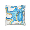 Octopus Blue Watercolor Ink White Art Spun Polyester Square Pillow Case Home Decor