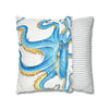 Octopus Blue Watercolor Ink White Art Spun Polyester Square Pillow Case Home Decor