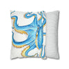 Octopus Blue Watercolor Ink White Art Spun Polyester Square Pillow Case Home Decor