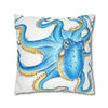 Octopus Blue Watercolor Ink White Art Spun Polyester Square Pillow Case Home Decor