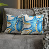 Octopus Blue Watercolor Ink White Art Spun Polyester Square Pillow Case Home Decor