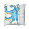 Octopus Blue Watercolor Ink White Art Spun Polyester Square Pillow Case Home Decor