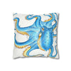 Octopus Blue Watercolor Ink White Art Spun Polyester Square Pillow Case Home Decor