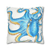 Octopus Blue Watercolor Ink White Art Spun Polyester Square Pillow Case Home Decor