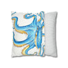 Octopus Blue Watercolor Ink White Art Spun Polyester Square Pillow Case Home Decor