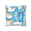 Octopus Blue Watercolor Ink White Art Spun Polyester Square Pillow Case Home Decor