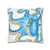 Octopus Blue Watercolor Ink White Art Spun Polyester Square Pillow Case Home Decor