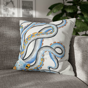 Octopus Blue Yellow Funky Ink Art Spun Polyester Square Pillow Case 20 × Home Decor