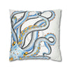 Octopus Blue Yellow Funky Ink Art Spun Polyester Square Pillow Case Home Decor