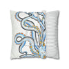 Octopus Blue Yellow Funky Ink Art Spun Polyester Square Pillow Case Home Decor