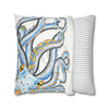 Octopus Blue Yellow Funky Ink Art Spun Polyester Square Pillow Case Home Decor