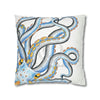 Octopus Blue Yellow Funky Ink Art Spun Polyester Square Pillow Case Home Decor