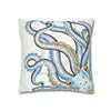 Octopus Blue Yellow Funky Ink Art Spun Polyester Square Pillow Case Home Decor