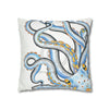 Octopus Blue Yellow Funky Ink Art Spun Polyester Square Pillow Case Home Decor