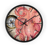 Octopus Compass Vintage Map Nautical Red Watercolor Art Wall Clock Black / 10 Home Decor