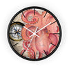 Octopus Compass Vintage Map Nautical Red Watercolor Art Wall Clock Black / White 10 Home Decor