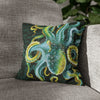 Octopus Green Vintage Map Dark Watercolor Art Spun Polyester Square Pillow Case 14 × Home Decor