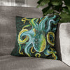 Octopus Green Vintage Map Dark Watercolor Art Spun Polyester Square Pillow Case 16 × Home Decor