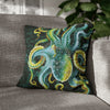 Octopus Green Vintage Map Dark Watercolor Art Spun Polyester Square Pillow Case 18 × Home Decor
