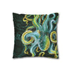 Octopus Green Vintage Map Dark Watercolor Art Spun Polyester Square Pillow Case Home Decor