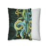 Octopus Green Vintage Map Dark Watercolor Art Spun Polyester Square Pillow Case Home Decor