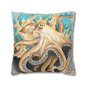 Octopus In Kelp Watercolor Art Spun Polyester Square Pillow Case 20 × Home Decor