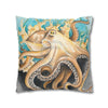 Octopus In Kelp Watercolor Art Spun Polyester Square Pillow Case Home Decor