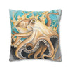 Octopus In Kelp Watercolor Art Spun Polyester Square Pillow Case Home Decor