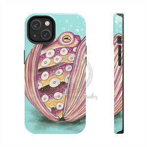 Octopus In The Shell Bubbles On Teal Art Mate Tough Phone Cases Iphone 14 Case