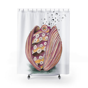 Octopus In The Shell Bubbles On White Art Shower Curtain 71 × 74 Home Decor