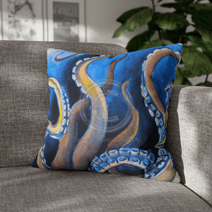 Octopus Kraken Blue Watercolor Art Spun Polyester Square Pillow Case 20 × Home Decor