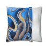 Octopus Kraken Blue Watercolor Art Spun Polyester Square Pillow Case Home Decor