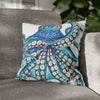 Octopus Kraken Blue White Ink Art Spun Polyester Square Pillow Case 16 × Home Decor