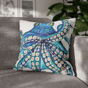Octopus Kraken Blue White Ink Art Spun Polyester Square Pillow Case 20 × Home Decor