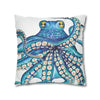 Octopus Kraken Blue White Ink Art Spun Polyester Square Pillow Case Home Decor